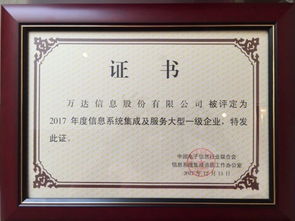 萬(wàn)達(dá)信息股份再獲信息系統(tǒng)集成及服務(wù)大型一級(jí)企業(yè)證書(shū)，彰顯行業(yè)領(lǐng)先地位